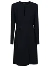 Emporio Armani Navy Blue Dress With Keyhole Neckline And Belted Waist In Blue