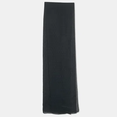 Emporio Armani Navy Blue Honeycomb Pattern Silk Scarf In Black