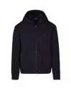 Emporio Armani Navy Blue Hoodie With Plush Chenille Interior In Blue