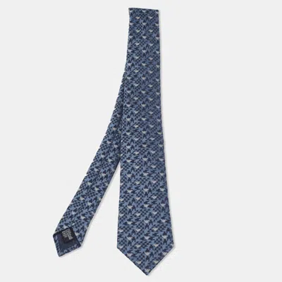 Pre-owned Emporio Armani Navy Blue Jacquard Logo Silk Tie