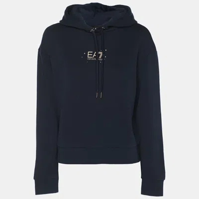 Pre-owned Emporio Armani Navy Blue Jersey Logo Embroidered Hoodie M