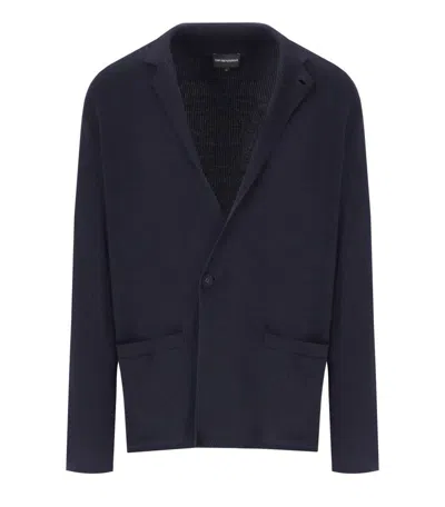 EMPORIO ARMANI EMPORIO ARMANI NAVY BLUE KNITTED JACKET