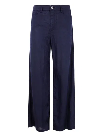 EMPORIO ARMANI NAVY BLUE LINEN TROUSERS
