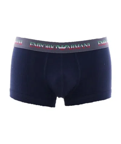 Emporio Armani Navy Blue Logo Boxers In Black