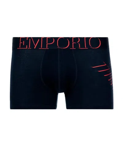 Emporio Armani Navy Blue Logo Boxers In Black