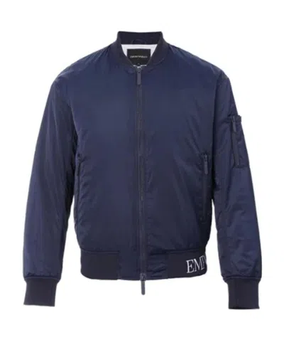 Emporio Armani Navy Blue Logo Casual Jacket In Black