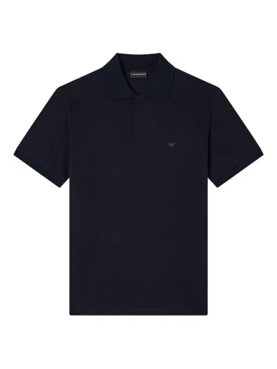EMPORIO ARMANI NAVY BLUE LOGO COTTON POLO SHIRT