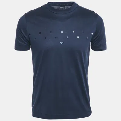 Pre-owned Emporio Armani Navy Blue Logo Embroidered Cotton Crewneck T-shirt S