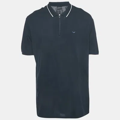 Pre-owned Emporio Armani Navy Blue Logo Embroidered Cotton Zip Up Polo T-shirt Xxxl