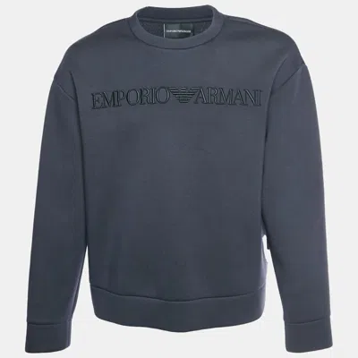 Pre-owned Emporio Armani Navy Blue Logo Embroidered Knit Sweatshirt L