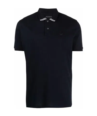 Emporio Armani Navy Blue Logo Embroidered Polo Shirt In Black