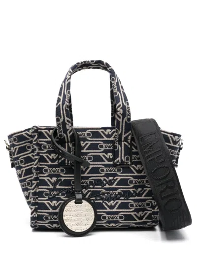 Emporio Armani Navy Blue Logo-embroidered Tote Bag