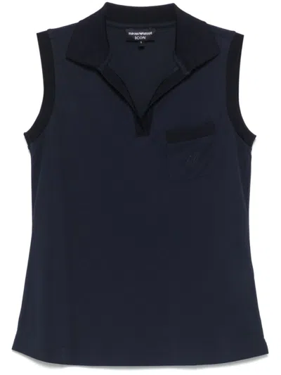 EMPORIO ARMANI NAVY BLUE LOGO-EMBROIDERED VEST