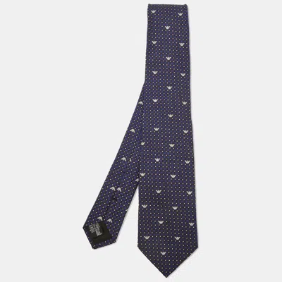 Pre-owned Emporio Armani Navy Blue Logo Jacquard Silk Classic Tie