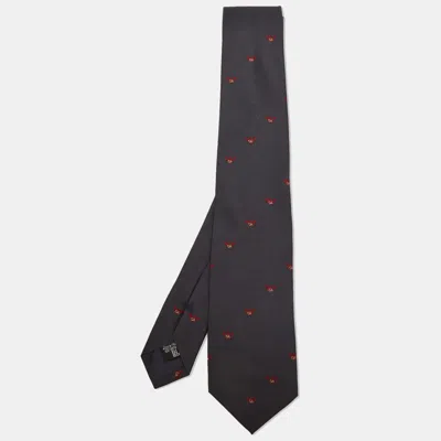 Pre-owned Emporio Armani Navy Blue Logo Jacquard Silk Classic Tie