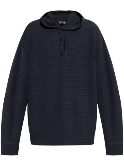 EMPORIO ARMANI NAVY BLUE LOGO PRINT HOODIE