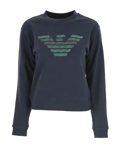 Emporio Armani Navy Blue Logo Printed Hoodie In Black