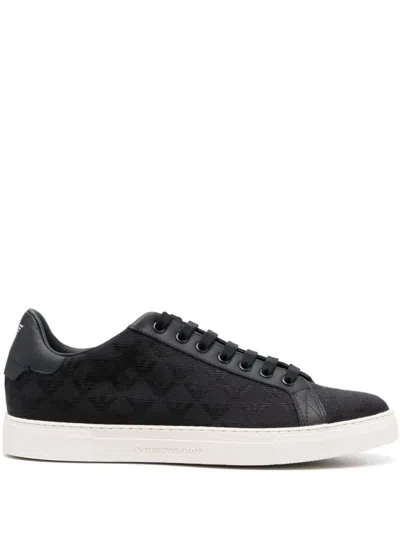 Emporio Armani Navy Blue Logo Sneakers In Black