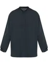 Emporio Armani Band Collar Textured Shirt With Button Detail In Blue