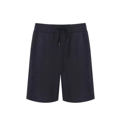 EMPORIO ARMANI NAVY BLUE MONOGRAM BERMUDA SHORTS