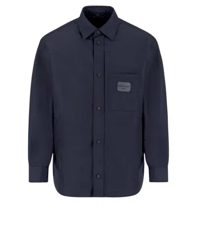 Emporio Armani Nylon Shirt Jacket With Patch Pocket And Logo Patch In Navy