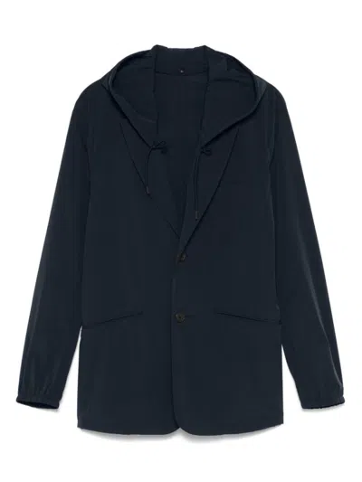Emporio Armani Navy Blue Nylon Hooded Blazer Jacket