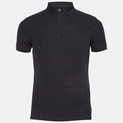 Pre-owned Emporio Armani Navy Blue Patterned Jersey Polo T-shirt S