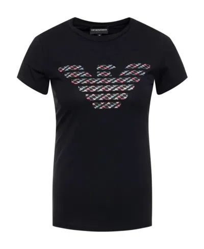 Emporio Armani Navy Blue Round Collar Short-sleeved T-shirt In Black