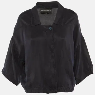 Pre-owned Emporio Armani Navy Blue Sateen Open Front Top M