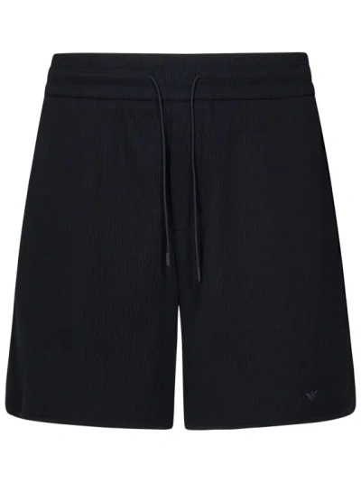 EMPORIO ARMANI NAVY BLUE SHORTS IN RIBBED STRETCH COTTON BLEND