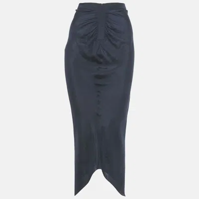 Pre-owned Emporio Armani Navy Blue Silk Asymmetric Midi Skirt Xs