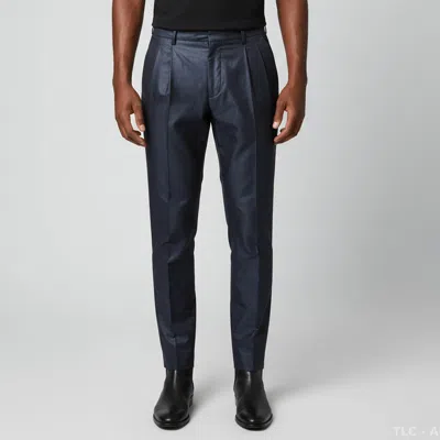 Pre-owned Emporio Armani Navy Blue Silk Pleated Straight Fit Trousers L