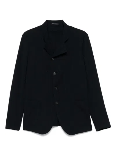 Emporio Armani Navy Blue Single-breasted Blazer In Black