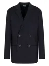 Emporio Armani Double-breasted Blazer In A Twill Bull Fabric In Blue