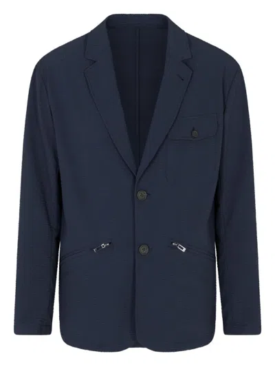 EMPORIO ARMANI NAVY BLUE SINGLE-BREASTED BLAZER JACKET