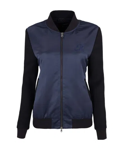 Emporio Armani Navy Blue Spliced Casual Jacket In Black
