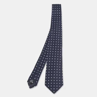 Pre-owned Emporio Armani Navy Blue Square Pattern Silk Jacquard Tie