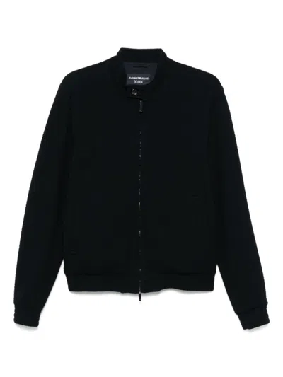 Emporio Armani Navy Blue Textured Bomber Jacket