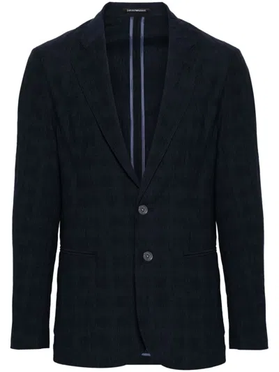 Emporio Armani Textured Single-breasted Blazer In Navy