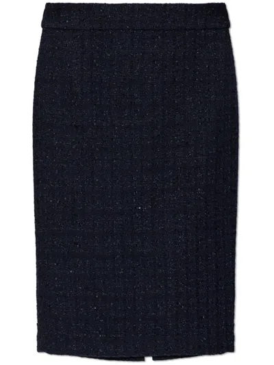 Emporio Armani Navy Blue Tweed Midi Skirt