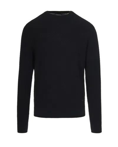 Emporio Armani Navy Blue Virgin Wool Sweater In Black