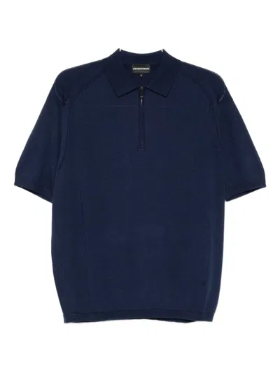 Emporio Armani Asv Plain-knit Jumper With Polo-shirt Collar, In A Wool And Lyocell Blend In Blue