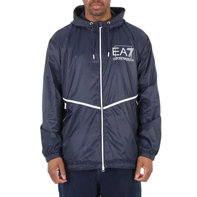Emporio Armani Navy Ea7 Logo Recycled-fabric Visibility Jacket In Blue