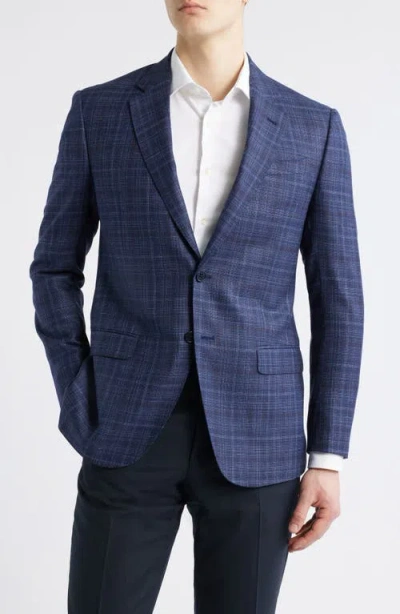 Emporio Armani Navy Plaid Wool & Silk Blend Sport Coat In Blue