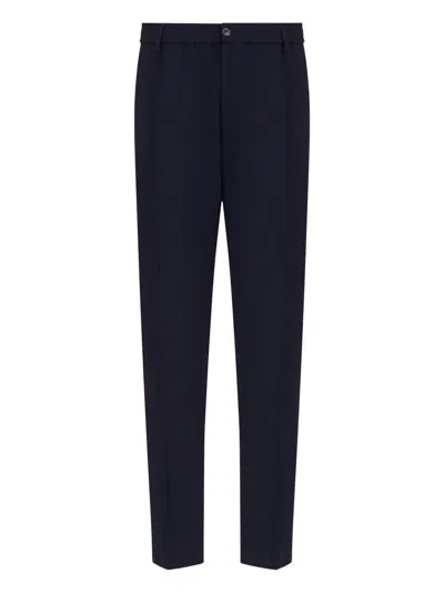 Emporio Armani Navy Seersucker Trousers With Elasticated Waist In Black