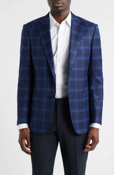 Emporio Armani Navy Windowpane Check Virgin Wool Sport Coat In Blue