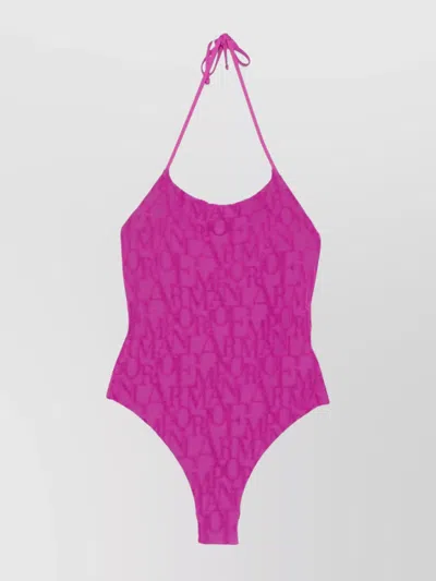 Emporio Armani Neck Halter High Leg Textured Swimsuit