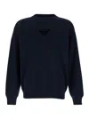 Emporio Armani Black Crewneck Sweater With Logo Embroidery On The Front In Wool Man In Blue