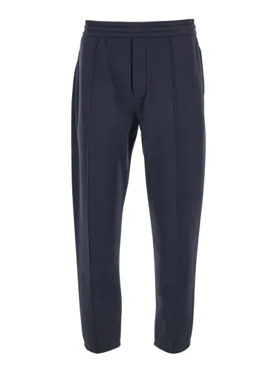 EMPORIO ARMANI BLUE TROUSERS WITH ELASTIC WAIST AND BACK LOGO PLAQUE IN FABRIC MAN