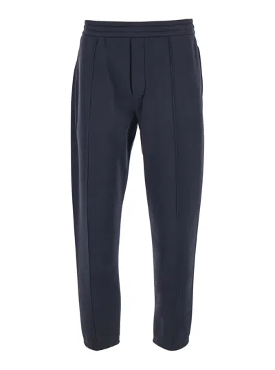 EMPORIO ARMANI BLUE TROUSERS WITH ELASTIC WAIST AND BACK LOGO PLAQUE IN FABRIC MAN